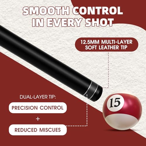 HMQQ 58" One Piece Fiberglass Pool Cue Stick Set of 4, 21oz Warp-Resistant Billiard Cues with Leather Tip, Premium Matte Finish Bar Pool Sticks for House Use, Red & White - color: White