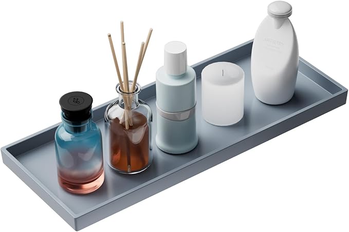 Vanity and Bathroom Tray, 15" ABS Countertop Organizer,Waterproof Vanity Tray for Toilet Tank,Perfume,Soap,Keys,Bathroom Accessories,Kitchen and Bath Trays,Non Slip Small Trays,Gray