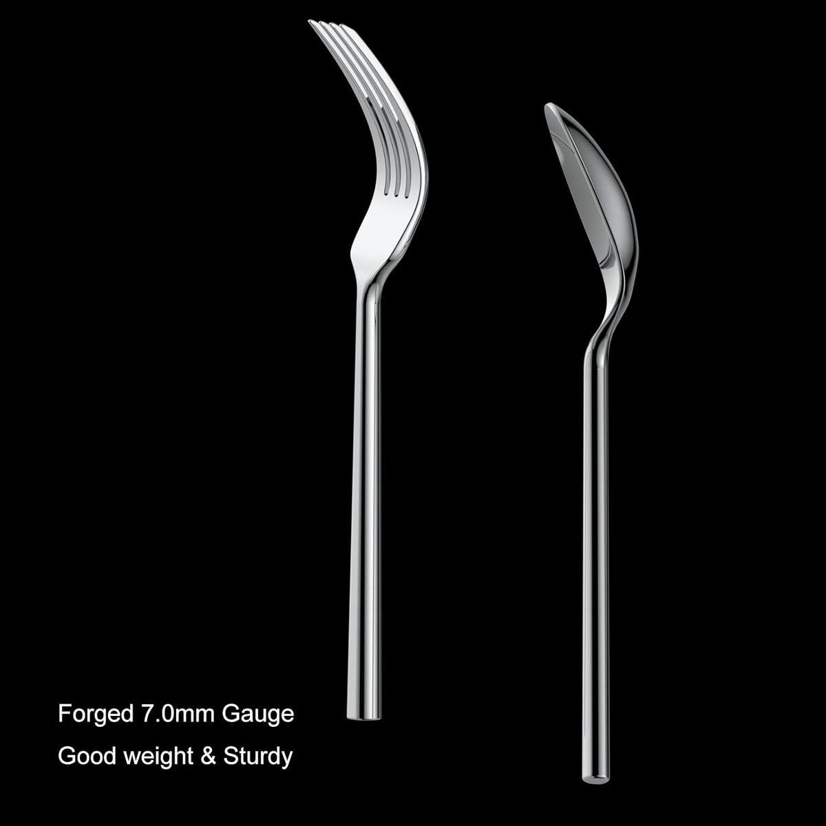 Alata Potter 60-Piece Forged Silverware Set Stainless Steel Flatware Set Cutlery Set, Service for 12, Mirror Finish, Dishwasher Safe