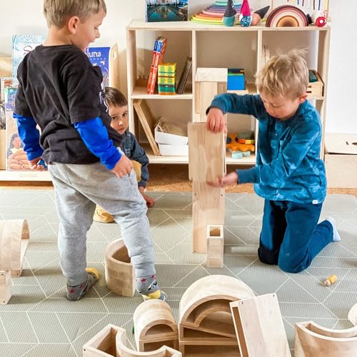 Xylolin Over-Sized Hollow Wooden Block Set for Kids, Natural 29 Piece Set of Large Wood Blocks, Preschool Toddler Building and Stacking Blocks, Wooden Toys Building Blocks for Kindergarten