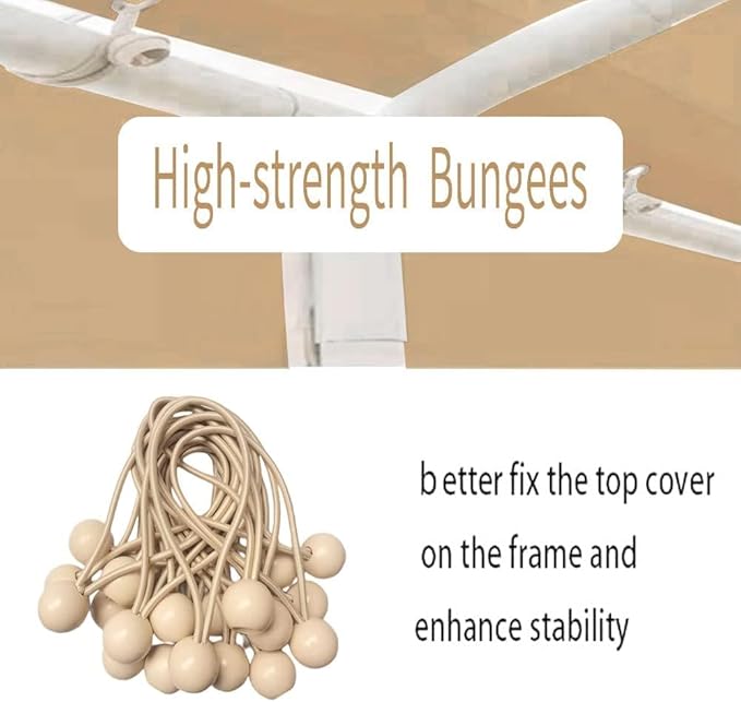 10'x20' Upgraded Carport Replacement Top Canopy Cover Beige for Car Garage Top Tarp Shelter Waterproof & UV Protected w/Ball Bungees (Only Top Cover, Frame is not Included)