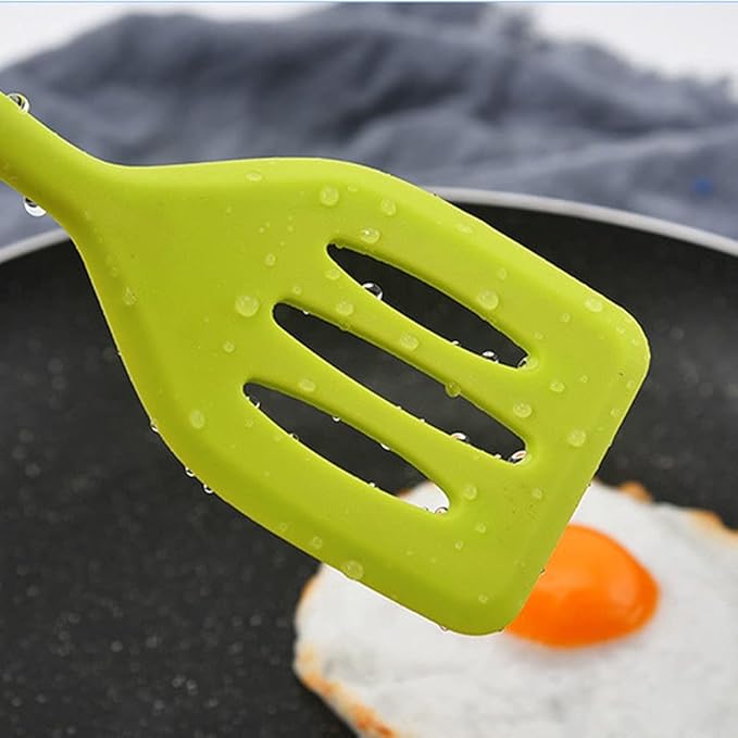 2Pack Small Silicone Turner High Heat Resistant Slotted Spatula for Fish, Eggs, Pancakes and More (8.2 IN, Red)