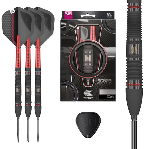 Target Darts Scope Steel Tip Swiss Point Darts, 90% Tungsten Dart Set | Steel Tip Dart, Red & Black Darts, Professional Dart Set with Swiss Points & Tool | Barrel 01/02/03/04 –21G/22G/23G/24G/25G - size: 25G, style: Barrel 02