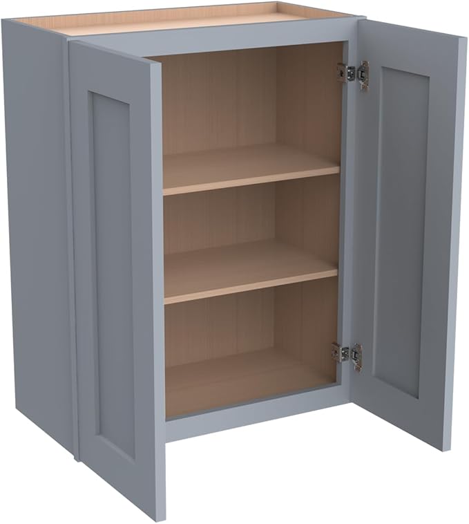 Wall-Mounted Cabinet – Solid Wood Shaker Style Medicine Cabinet with Adjustable Shelves & Soft-Close Doors for Bathroom, Kitchen, and Office Storage (Grey, 27" W x 12" D x 42" H)
