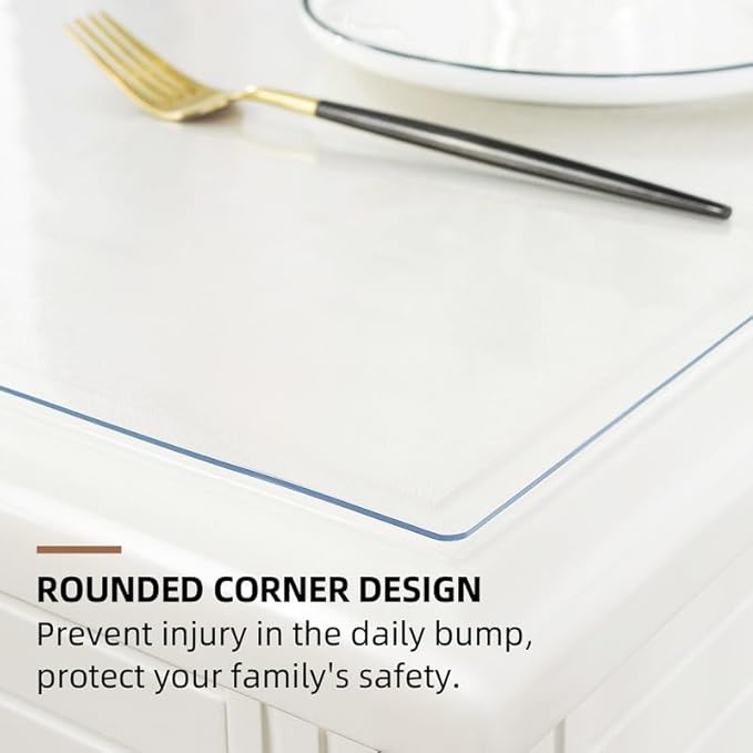 Warmstar Clear Table Cover Protector, 32 x 54 Inch, 1.5mm Thick PVC Rectangle Tablecloth for Kitchen, Dining Room, Office Desk