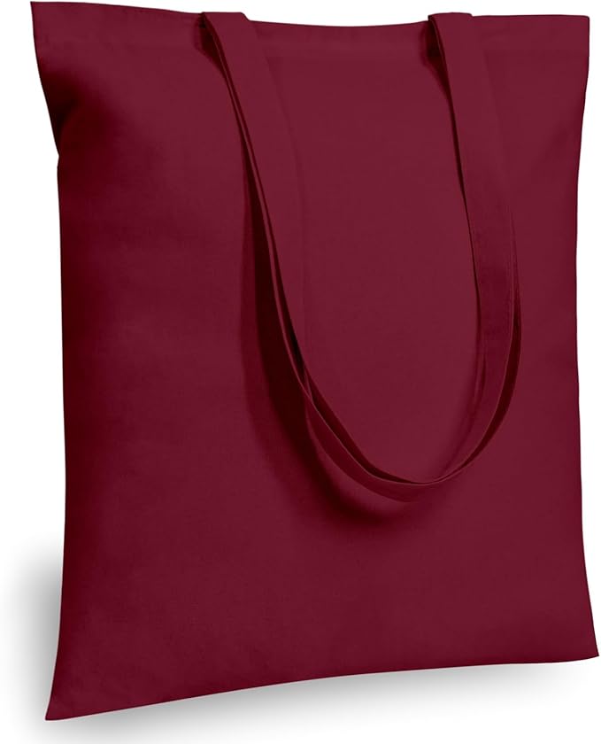 TOPDesign 6-Pack Economical 16"x15" Burgundy Cotton Tote Bags, Lightweight Medium Reusable Grocery Shopping Cloth Bags, Suitable for DIY, Advertising, Promotion, Gift, Activity