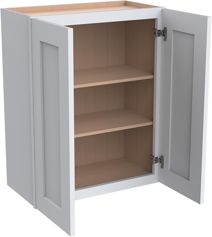 Wall-Mounted Cabinet – Solid Wood Shaker Style Medicine Cabinet with Adjustable Shelves & Soft-Close Doors for Bathroom, Kitchen, and Office Storage (White, 33" W x 12" D x 42" H)
