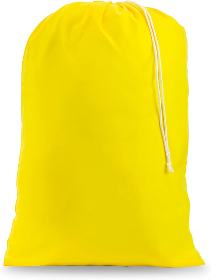 Nylon Laundry Bag - Locking Drawstring Closure and Machine Washable. These Bags will Fit a Laundry Basket or Hamper and Strong Enough to Carry up to Three Loads of Clothes. (Yellow)