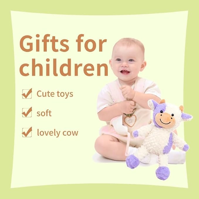 YUKOUQIAN Cow Stuffed Animal Cow Plush Doll Toy 11.8 inch for Girls Boys Christmas Children's (Stand Cow Purple)