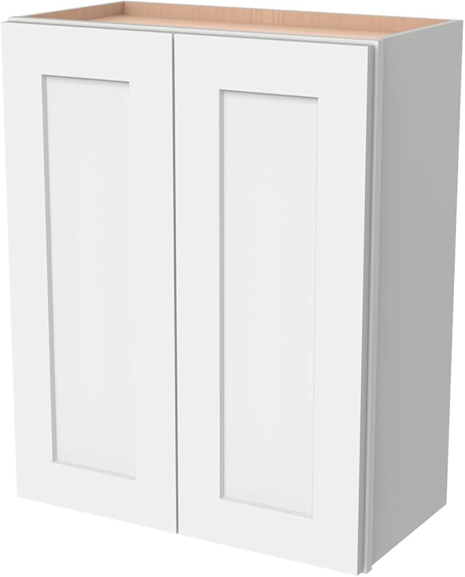 Wall-Mounted Cabinet – Solid Wood Shaker Style Medicine Cabinet with Adjustable Shelves & Soft-Close Doors for Bathroom, Kitchen, and Office Storage (Origami White, 27" W x 12" D x 30" H)