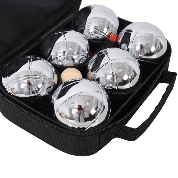 Petanque Game Set,Metal Outdoor Bocce Balls Kit,Classic French Boules Game Set with 6 Premium Steel Balls,Wooden Jack Ball,Measuring Tool,Ball Suction & Black Carrying Case