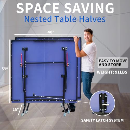 8ft Mid-Size Foldable Table Tennis Table with Net and Paddles