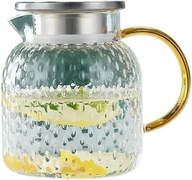 Tea Set Glass Water Pitcher with Filter Lid and Pouring Spout Heat Resistant Carafe for Hot Cold Beverages Homemade Ice Tea Bottle Teapot Set(1.8L)