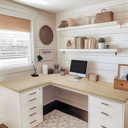Kaboon Universal Tabletop 60"x18", Solid One-Piece Melamine Table Top, Double Desk L-Desk DIY, Home and Office Countertop, Oak/Grey Tone - color: Oak, size: 60x18