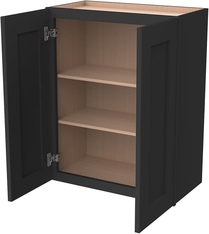 Wall-Mounted Cabinet – Solid Wood Shaker Style Medicine Cabinet with Adjustable Shelves & Soft-Close Doors for Bathroom, Kitchen, and Office Storage (Charcoal Black, 30" W x 12" D x 30" H)