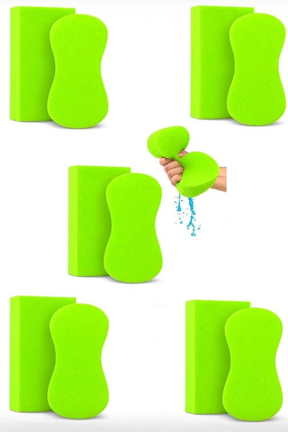 Multi-Purpose Sponges for Cleaning - Lime Green Sponge 10 Pack, Large Sponges for Car Washing, Tile & Grout, Bulk Pack Sponge