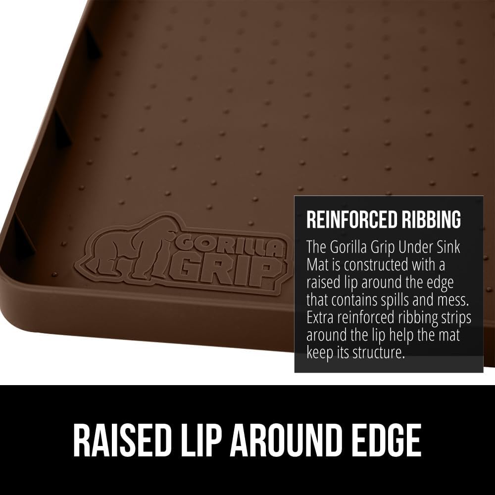 GORILLA GRIP Waterproof Silicone Under Sink Mat with Raised Lip for Kitchen and Bathroom, 46 x 22 in, Cabinet Shelf Liner Stay in Place Mats Dishwasher Safe Drawer Liner, Organizer Tray, Coffee