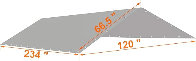 10 x 20 Ft Carport Replacement Canopy Cover Garage Top Tent Shelter Tarp with Free 44 Ball Bungee Cords,Grey(Only Cover, Frame Not Include)