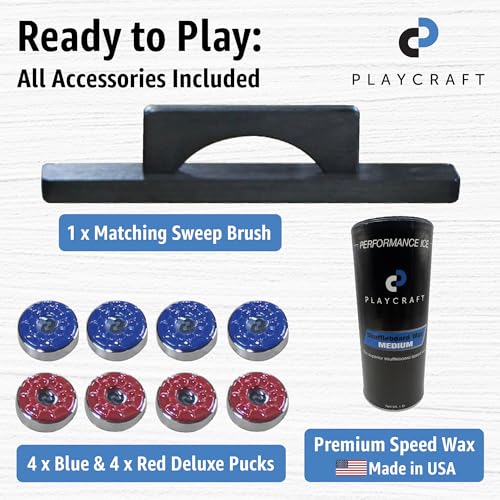 Playcraft Saybrook Shuffleboard Table with DIY Assembly - Fully Knock-Down Shuffle Board Game Table with Abacus, 8 Pucks & Premium Wax - Pro Style Climate Adjusters - Midnight Charcoal Gray - size: 16'