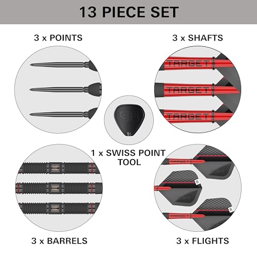 Target Darts Scope Steel Tip Swiss Point Darts, 90% Tungsten Dart Set | Steel Tip Dart, Red & Black Darts, Professional Dart Set with Swiss Points & Tool | Barrel 01/02/03/04 –21G/22G/23G/24G/25G - size: 23G, style: Barrel 01