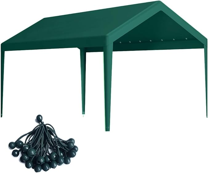 Carport Replacement Canopy, Replacement Top Cover for 12' x 20' Carport Frame, 180G PE Fabric Waterproof & UV Protected Tarp with Ball Bungees, Green (Only Top Cover, Frame is not Included)