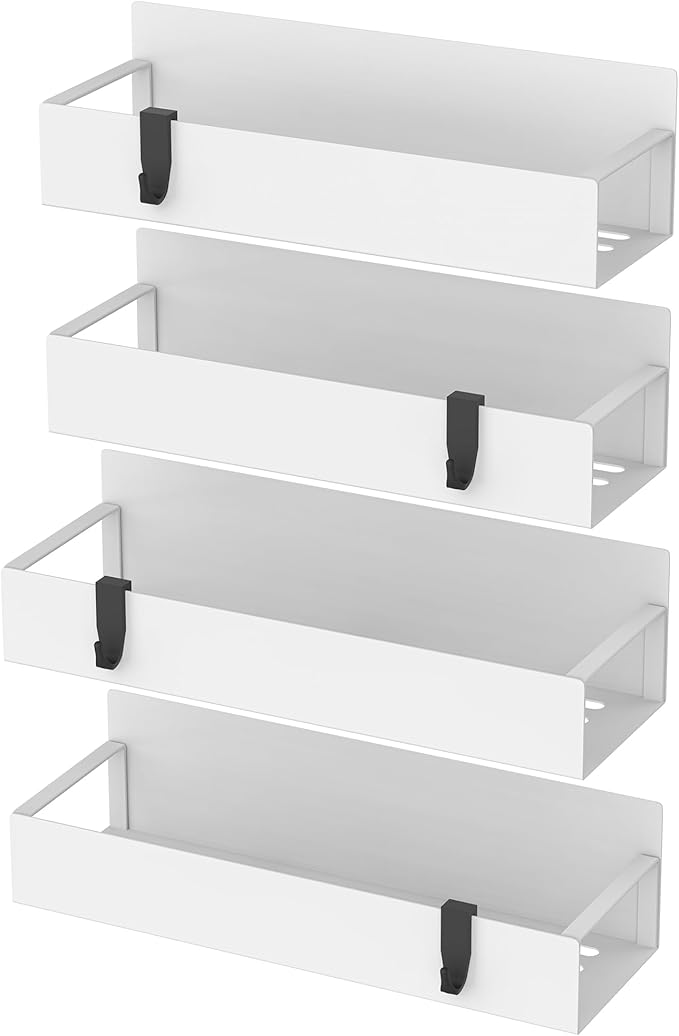 4 Pack Magnetic Spice Storage Rack Organizer for Refrigerator and Oven, White Fridge Organizers and Storage