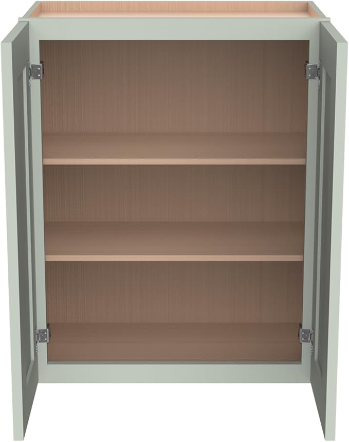 Wall-Mounted Cabinet – Solid Wood Shaker Style Medicine Cabinet with Adjustable Shelves & Soft-Close Doors for Bathroom, Kitchen, and Office Storage (Jade Green, 30" W x 12" D x 36" H)