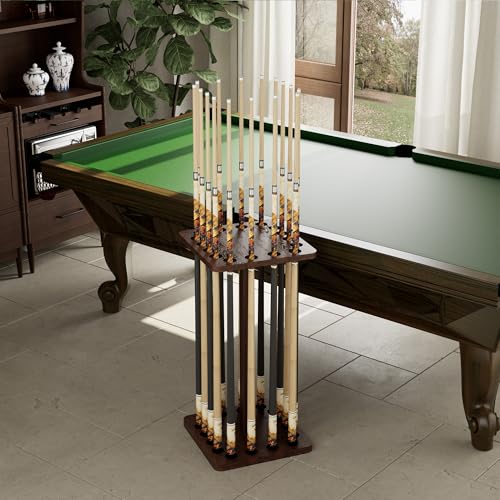 Pool Cue Holders for Billiard Room, Pool Stick Holder, Floor Stand Pool Cue Rack up to 16 Sticks, Natural Wood Pool Cue Equipment Storage Organizer, Billiard Gifts for Men - size: Non-rotating 16-Rod