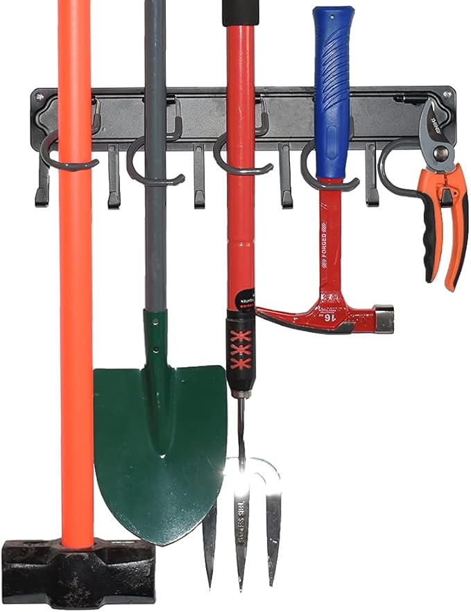 YueTong All Metal Garden Tool Organizer,Adjustable Garage Wall Organizers and Storage,Heavy Duty Wall Mount Holder with Hooks for Broom,Rake,Mop,Shovel.(1 Pack¡ê)