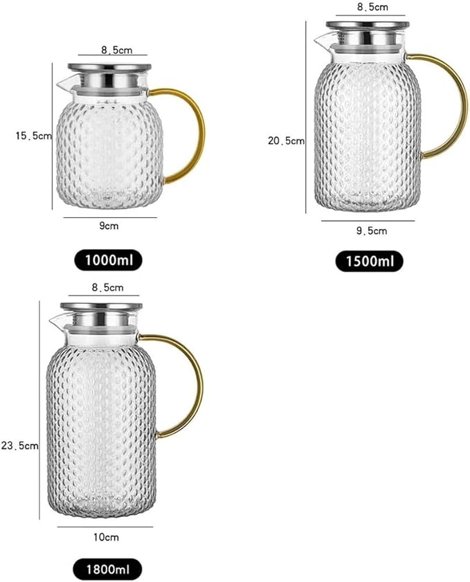 Cold kettle Glass Water Pitcher with Filter Lid and Pouring Spout Heat Resistant Glass Carafe for Hot Cold Beverages Homemade Ice Tea Bottle Water Pitcher Set for Hot/Cold Water(1.5L)