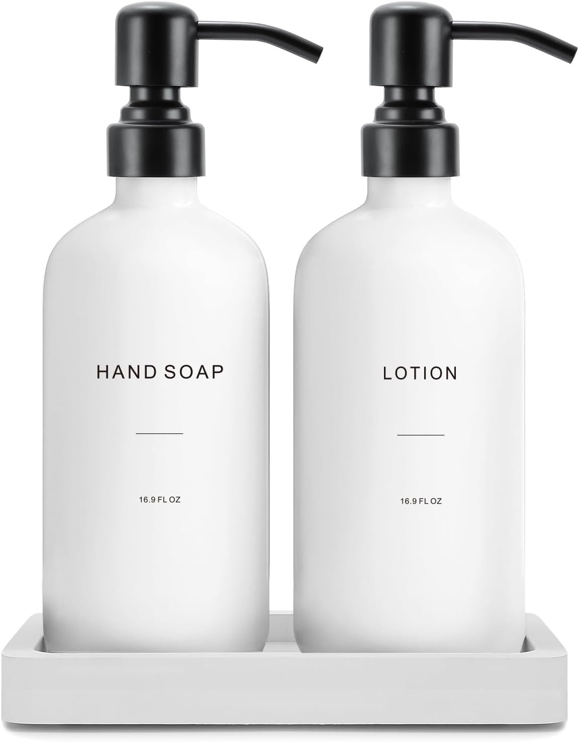 White Soap Dispenser Set, Contains Hand and Lotion Dispenser with Pump. Perfect for Guest Bathroom Decor. (White)