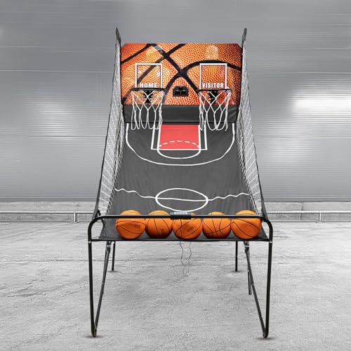 Dual Shot Basketball Arcade Game, Foldable Electronic Basketball Machine with LED Scorer and Timer, 8 Modes 2-Player Includes 5 Balls for Family Game Room Basement