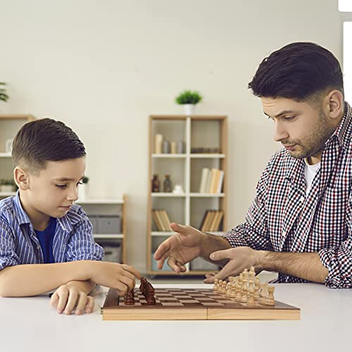 Vahome Magnetic Chess Set for Adults & Kids, 15" Wooden Folding Chess Boards, Handcrafted Portable Travel Chess Game with Pieces Storage Slots, 2 Extra Queens - size: 15 inches