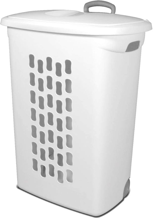 Sterilite Ultra Wheeled Laundry Hamper with Lid, Handle and Wheels for Easy Rolling of Clothes to and from The Laundry Room, Plastic, White, 1-Pack