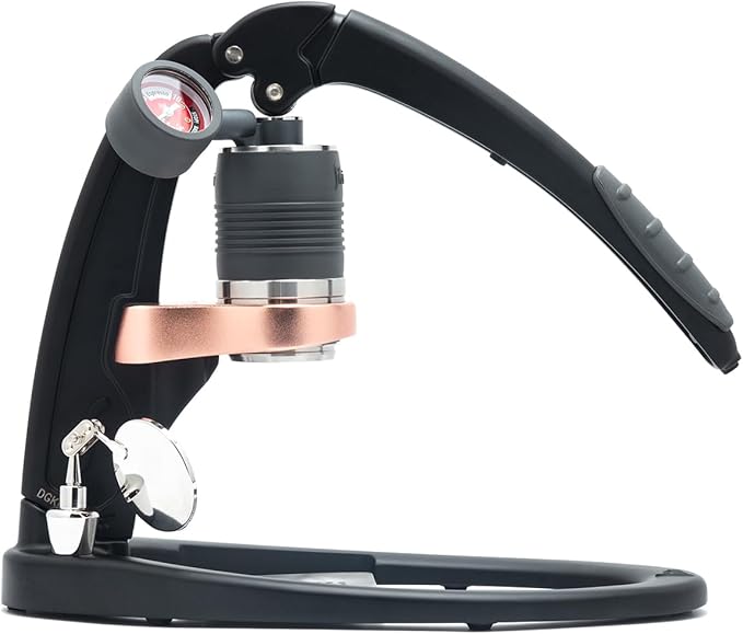 Flair UPDATED PRO 3 (Black) - All manual lever espresso maker with a stainless steel brew head, pressure gauge, and a shot mirror