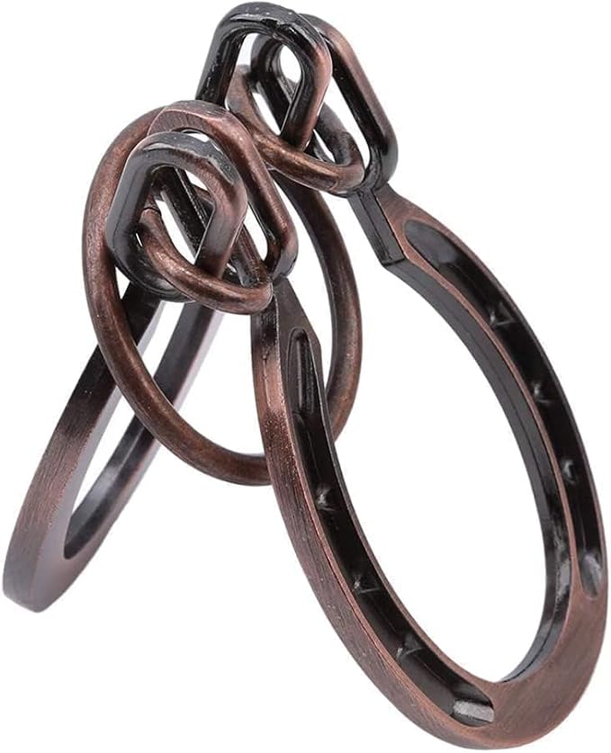 2Pcs Red Copper Lock Puzzle Metal Ring Solution Intellectual Deduction Unlock Puzzle Brain Tease Unlock Horseshoe Buckle Gift, Assembly and Disentanglement Puzzles,Horse Shoe Puzzles,Brain Teasers