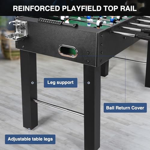 Foosball Table for Kids and Adults, Game Room Soccer Game Table w/Balls, Cup Holders, Ergonomic Handles,Wear Resist Heavy Duty Soccer Gaming Desk Reusable for Friends and Family Playing