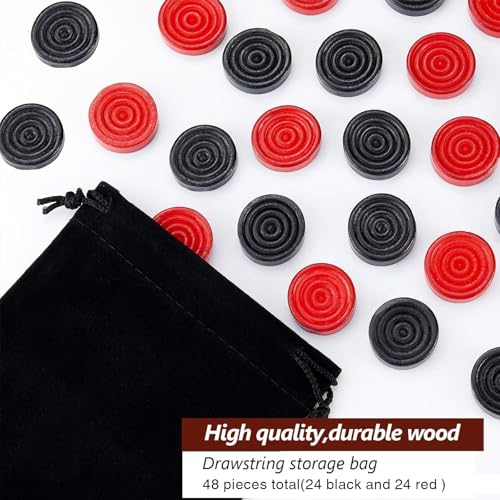 Sumind 48 Pcs Wooden Checkers Pieces 1.06 Inch Checker Pieces in Drawstring Storage Pouch Board Game with Stackable Ridge for Travel Office Backgammon Game(Red, Black) - color: Red, Black