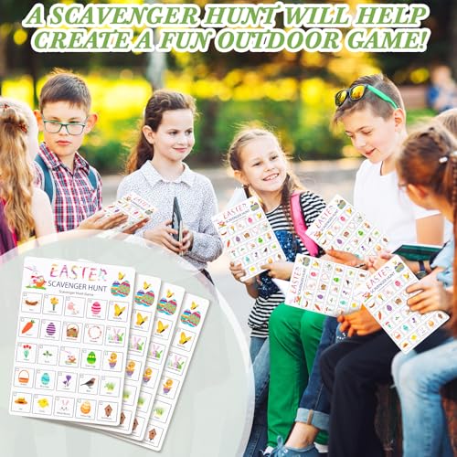 Hoolerry 30 Pcs Scavenger Hunt for Kids Road Trip Game Car Spring Summer Wedding Scavenger Hunt Cards Travel Activities Camping Games Outdoor Indoor Seek Activity for Kids Adults (Easter) - style: Easter