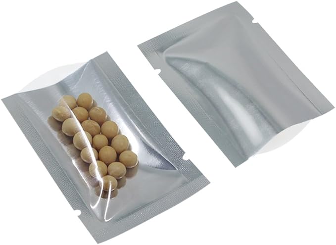 Silver Aluminum Foil Pouch Heat Seal Front Window Plastic Mini Open Top Flat Vacuum Packaging Mylar Bag Food Small Sample Mylar Storage with Tear Notch (500, 7x10cm(2.7x3.9 inch))