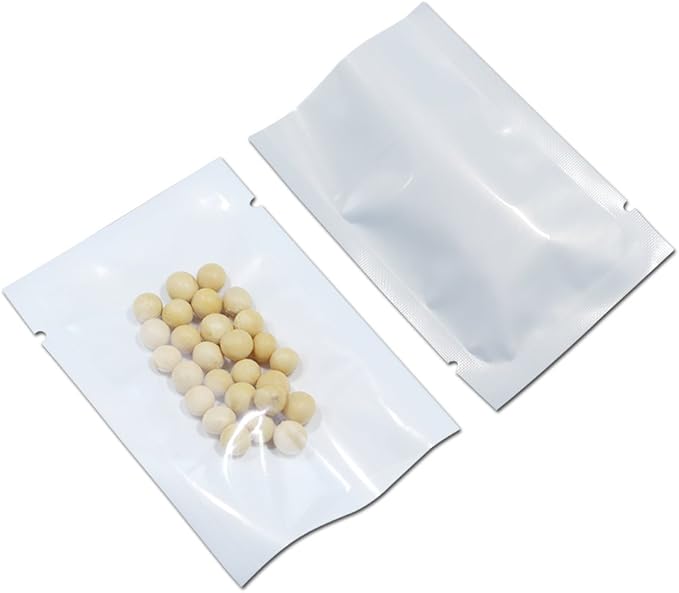 PABCK 1000 Pack 2.4x3.5 inch (Usable Size 2x3.1 inch) White Front Clear Open Top 2.8mil Plastic Vacuum Pouch Heat Sealable Bags for Food Storage Packets Mini Sample with Tear Notches