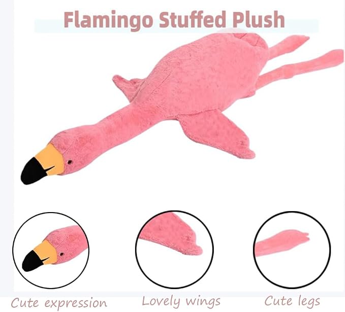 51.2in Flamingo Stuffed Animal Plush Pillow Cute Giant Plush Toy Soft Hugging Pillow Stuffed Animal for Kids Birthday
