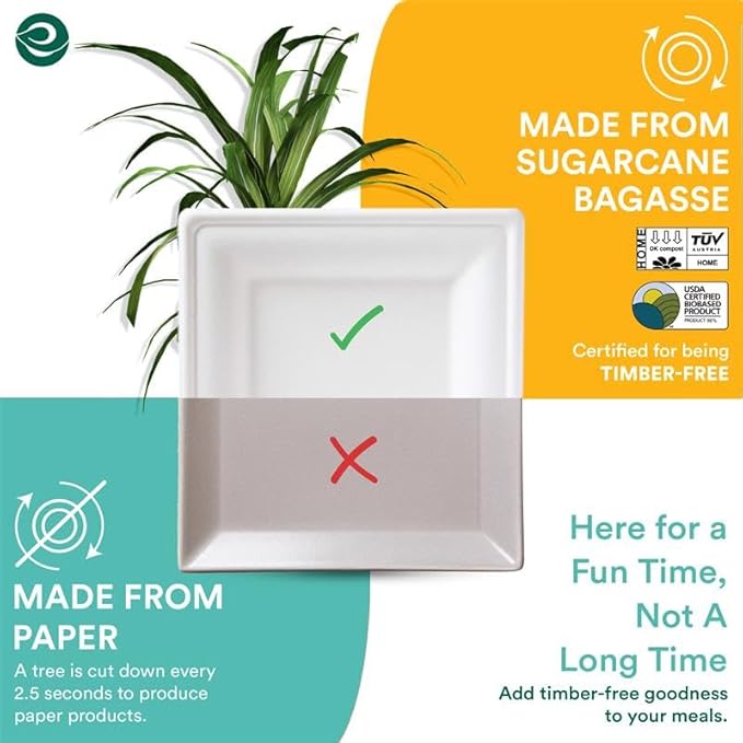 ECO SOUL Compostable Paper Plates 10 Inch (400 Count) Heavy Duty Disposable Dessert Plates, Eco-Friendly Sugarcane Bagasse Small Plates For Appetizer- White