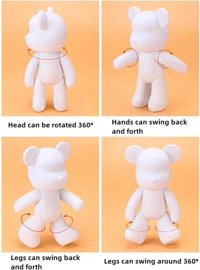 HANDA DIY Painting Fluid Bear Teddy Bear Painting Kit Set Creative Home Decorations Handmade Doll Figurine Toys Gift for Birthday Valentines (13.4 inch, Red+Orange+White)