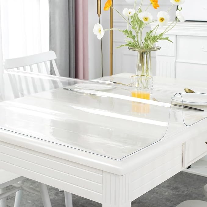 Warmstar Clear Table Cover Protector 22 x 48 Inch,1.5mm Thick Plastic Table Cover Rectangle,PVC Clear Table Protector,Desk Protector Mat for Kitchen, Dresser, Writing Desk，Dining Room Table