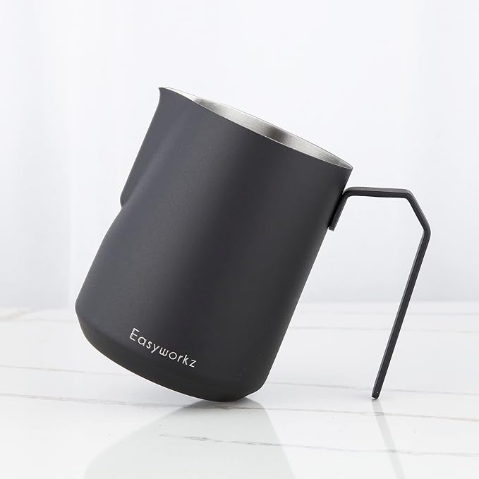 Easyworkz Espresso Steaming Pitcher Stainless Steel 12 oz Latte Art Cup (Sliver), Bundled with Easyworkz Espresso Steaming Pitcher Stainless Steel 20 oz (Black)