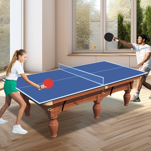 7/8/9ft Mid-Size Ping Pong Conversion Top with Net Set for Billiard and Pool Tables - Regulation Top Converts Billiards into Ping Pong Table Blue/Green/Black - color: Blue, size: 9 FT