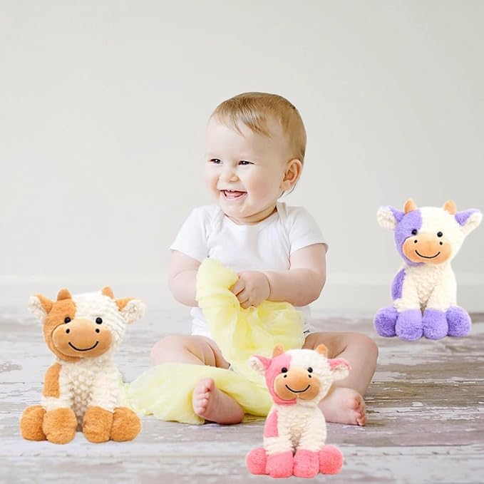 YUKOUQIAN Cute Cow Plush Stuffed Animal Doll Toy 8 inch for Girls Boys (Siting Cow Purple)