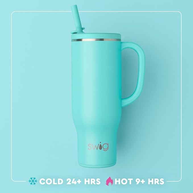 Swig Life 30oz Mega Mug, 30oz Tumbler with Handle and Straw, Large Insulated Tumblers, Cup Holder Friendly Travel Mug, Stainless Steel 30 oz Tumbler, Reusable Insulated Water Bottle (Taco Night)
