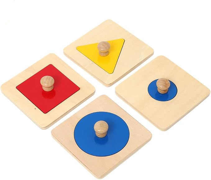 Thoth Montessori Single Shape Puzzle First Shapes Jumbo Wooden Puzzle Board Knob Wooden Puzzle Geometric Shape Puzzle Early Education Material Sensorial Toy for Toddler Shape & Color Sorter (4 pieces)